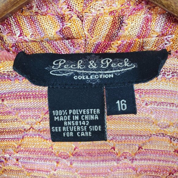 Peck & Peck Womens Striped Knit Cardigan‎ Sweater Sz 16 Orange Open Front - Picture 5 of 8